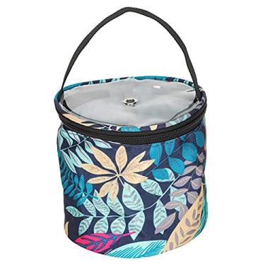 Imagem de Bolsa de armazenamento Bolsa cilíndrica Pano Oxford Organizador portátil elástico à prova d'água para tricô Fio de crochê Bola Agulha Ferramentas de costura Mães Avós Artesãs (Barril pequeno)