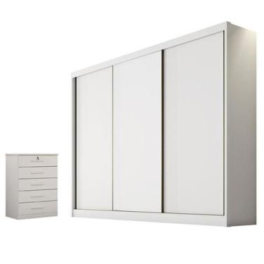 Imagem de Guarda Roupa Casal Logan com Nicho e Gaveteiro Suiça Neve - Novo Horiz