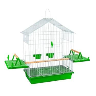 Imagem de Gaiola Aberta Para Calopsita Teto Aramado Poleiro de Madeira(Verde)