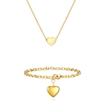 Imagem de LXBQYSTO Colar feminino com inicial de nome de coração de 3 peças, pulseira, brincos, conjunto de joias de aço inoxidável letras A-Z, A, Aço inoxidável, Sem Pedra Preciosa