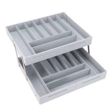 Imagem de Aqur2020 Organizador de Mesa Expansível, Bandeja de Gaveta Dobrável de Vários Níveis Com Almofadas Adesivas, Bandeja de Armazenamento de Plástico para Temperos de Cozinha, Cosméticos de (Cinza)