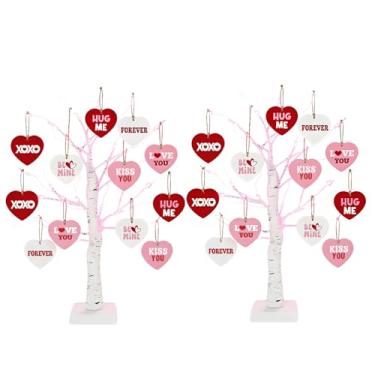 Imagem de YQUQWN Pacote com 2 decorações de dia dos namorados, bétula iluminada com ornamentos em forma de coração, funciona por USB/bateria para decoração de mesa de casa, quarto, escritório, festa