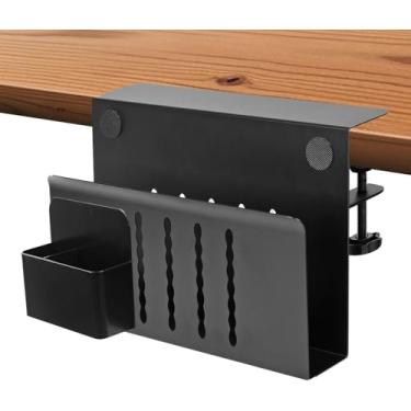 Imagem de Armazenamento do lado da mesa, suporte de armazenamento sob a mesa, organizador de suspensão sem broca, suporte para laptop com caneta organizador lateral da mesa para escritório em casa (Preto)