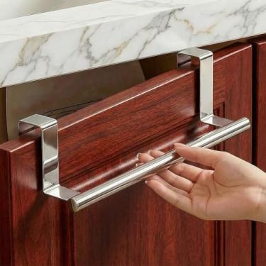 Imagem de Toalheiro de porta para banheiro e cozinha, barra de toalha de armário de prata, gancho de toalha de cozinha de aço inoxidável - 23 x 9 cm