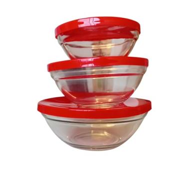 Imagem de Jogo Potes De Vidro 3 Peças Redondas de 200ml 350ml 450ml com Tampa Vermelha