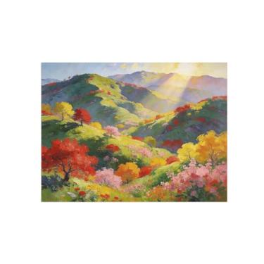 Imagem de BMZFYBS Impressão em tela de paisagem de arte de parede - decoração de árvore de montanha de outono - imagens para sala de estar quarto 60 x 80 cm 24 x 31 polegadas sem moldura