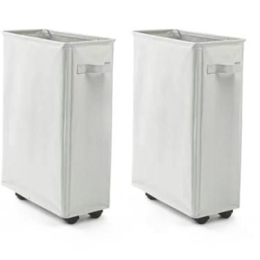 Imagem de Cesto de Roupa Suja Dobrável Com Rodas Universais Tecido Oxford,Organizador para Quarto e Banheiro,Ideal para Famílias(Cinza claro KTI2)