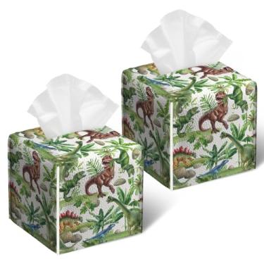 Imagem de Capa de caixa de lenços de dinossauro 2 peças, suporte de caixa de lenços de papel facial quadrada caixa de lenços organizador de cubo para banheiro, quarto, mesa, escritório