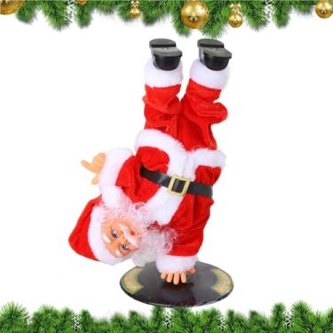 Imagem de Cantando dançando Papai Noel, Papai Noel girando invertido | Estátua de Papai Noel de Natal de brinquedo elétrico,Decoração sazonal enfeite de mesa de boneca de cabeça para baixo para quarto, cabeceir