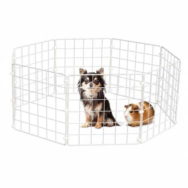Imagem de Cercadinho Pet Dobrável Móvel Articulado Cachorro Pequeno Porte Filhote Porquinho da Índia 8 Telas 30cm de Altura Branco