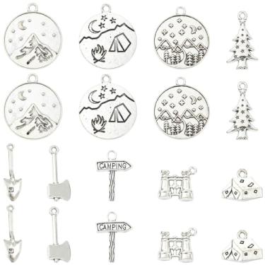 Imagem de KitBeads 90 peças, 9 estilos, pingentes de tema de acampamento de prata tibetana retrô liga para casa de barraca para fazer joias, faça você mesmo