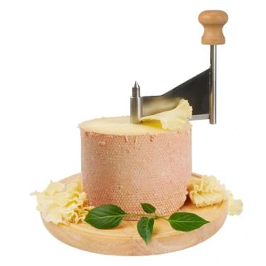 Imagem de Homoyoyo Roda de modelador de queijo, modelador de queijo para manteiga dura e chocolate com base de madeira, barbeador de leite de aço inoxidável e rosetas para barbeador de flores, cortador de roda