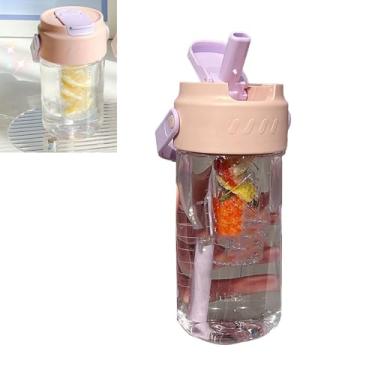 Imagem de Phefop Garrafa de água de Palha, Garrafa de Palha Fofa de Material de PC Com Filtro de chá, 800ml para Amantes de chá, Perfeita para Escola, Trabalho e Viagens (Róseo)