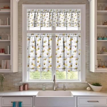 Imagem de Nojuikm Conjunto de 3 peças de cortinas e sanefas de cozinha de abelha, decoração de janela pequena, design de cortinas sobre a pia para cozinha, quarto, lavanderia, decoração de casa 70 x 91 cm