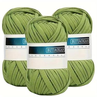 Imagem de Pacote com 3 camisetas de fio de tricô tecido de crochê para mão de verão bolsa faça você mesmo cobertor almofada projetos de crochê 100 g/rolo -15 verde