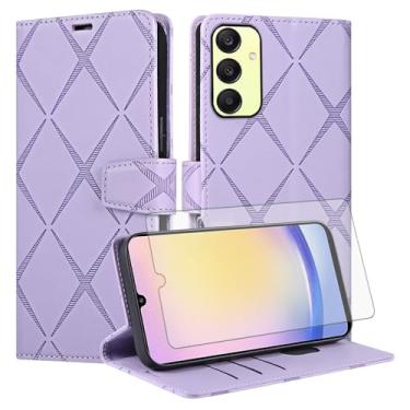 Imagem de Asuwish Capa de telefone para Samsung Galaxy A25 5G capa carteira com protetor de tela de vidro temperado PU couro sintético flip porta-cartão de crédito slot suporte robusto fólio celular A 25 25A