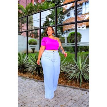 Imagem de Calça Jeans Feminina Plus Size Cintural Alta Azul Clara