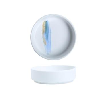 Imagem de KEG801302 Prato de cerâmica para cozinha, molho de soja, temperos, prato redondo doméstico, salada, molho de tomate, tigelas de imersão (branco e azul)