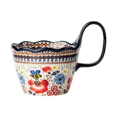 Imagem de Moqidadii Tigela de sopa de cerâmica de 740 ml com alça – Tigela de cerâmica floral feita à mão para cereais e ramen – Tigela decorativa grande para micro-ondas e lava-louças para uso diário ou