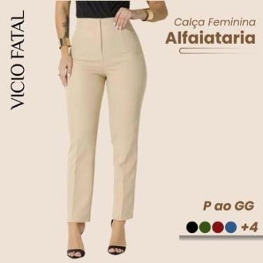 Imagem de Calça Feminina de Alfaiataria Reta Calça Social Básica Leve Fecho Discreto Elegante Cintura Alta-Feminino