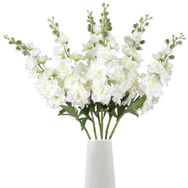 Imagem de HCTCPALS Flor artificial Delphinium branca, 6 peças, flores de Delphinium de seda, 75 cm, haste longa, flor falsa para vaso alto, arranjos florais de casamento, decoração de mesa para casa (rosa)