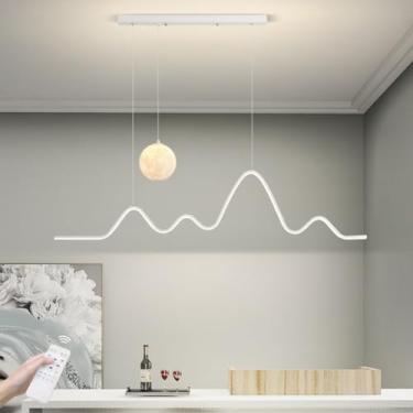 Imagem de Luminária pendente para sala de estar, LED, dimerizável com controle remoto, altura ajustável, lustre moderno para quarto, mesa de jantar, em alumínio e acrílico (Cor:
