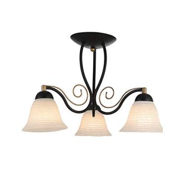 Imagem de Lustre pendente LED de 3 chamas, estilo industrial, para restaurante, bar ou café, com soquete E14, dimensões de 52 x 27 cm.