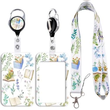 Imagem de Cordão com porta-crachá de identidade, retrátil, clipe de crachá, colhedores de livro para crachás de identificação, chaveiro para mulheres, meninas, escola, professores, enfermeiras, trabalho