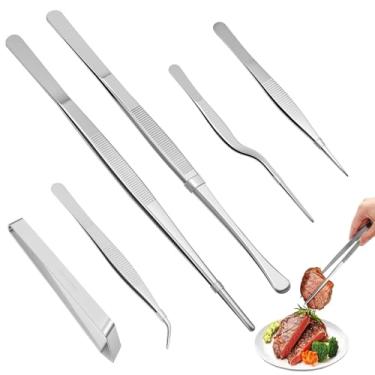 Imagem de Conjunto de 6 Pinças de Cozinha de Aço Inoxidável, 30 cm Pinça de Cozinha e Profissional, Pinça Culinaria Aço Inoxidável, Adequado para Grelhar, Decorar, Cozinhar e Fritar