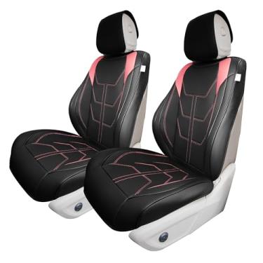 Imagem de Universal Fit Bionic70 Capas de assento de carro de luxo de couro sintético com costura contrastante - Conjunto frontal rosa
