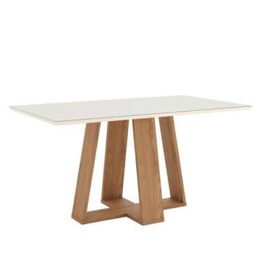 Imagem de Mesa De Jantar Lins 160 Cm Canto Reto Com Vidro Nature Off White - Hen