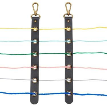 Imagem de 2 peças de organizador de fios de couro PU para bolsa de fios, 6 furos acessórios de divisão de lã preta com fechos de liga para crochê em movimento, bolsas portáteis de projeto de tricô