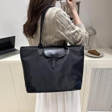 Imagem de Bolsa feminina de nylon de grande capacidade, bolsa de ombro, preta, leve, dobrável, tecido Oxford, bolsa para laptop para trabalho, viagens, compras