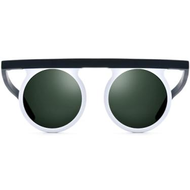 Imagem de HEPIDEM Óculos de sol vintage retrô redondos polarizados acetato para homens com proteção UV UV400, Branco fosco 9339t, 50-18-150