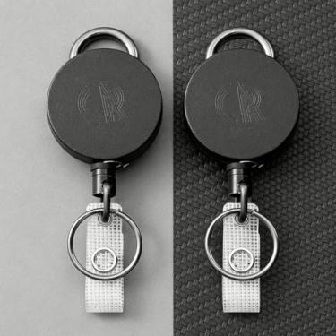 Imagem de Pacote com 2 porta-chaves retráteis resistentes, suporte de crachá de identificação de metal ABS com clipe, mosquetão, carretel de cinto para chaveiro, abridor de garrafa