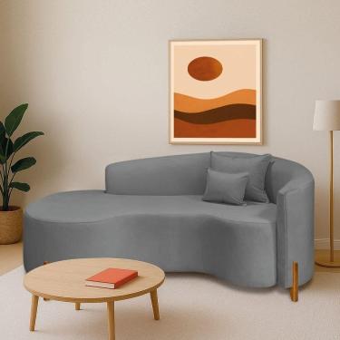 Imagem de Divã Recamier Curvo Sala De Estar Recepção Inglaterra 180cm Pés Madeira Lado Esquerdo Bouclé Cinza