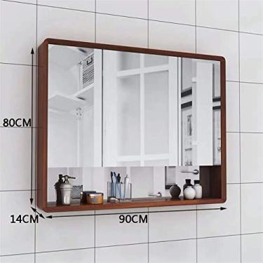 Imagem de Armário de espelho de parede de banheiro organizador de armazenamento multiuso armário de remédios com portas prateleira ajustável armário de cozinha (tamanho: P) ()