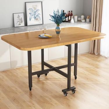 Imagem de Mesa de jantar dobrável moderna, mesa de jantar de folhas caídas com suporte de aço carbono, mesa de cozinha dobrável multifuncional com roda universal, dobrável em 3 formas, para cozinha, quarto