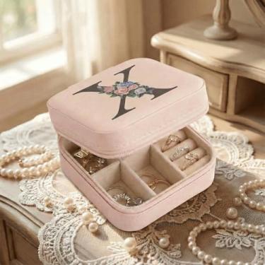 Imagem de Estojo de joias de viagem para mulheres, organizador de caixa de joias de viagem, presentes rosa personalizados para meninas, esposa, mãe, presente para amiga, irmã, avó, tia, caixa de joias