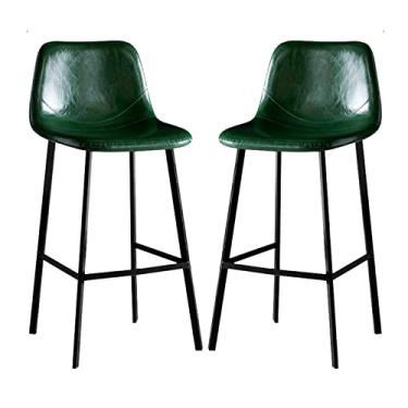 Imagem de Banquetas de bar, banco de bistrô conjunto de 2 bancos de bar com altura de balcão, bancos de cozinha de couro PU com costas e pernas de metal, bancos de sal