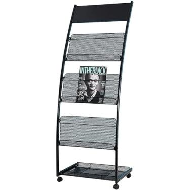 Imagem de LaYiQimn Porta-revistas organizador de revistas de aço porta-revistas rack de armazenamento loja de varejo galeria biblioteca folheto de fotos 4 rodas