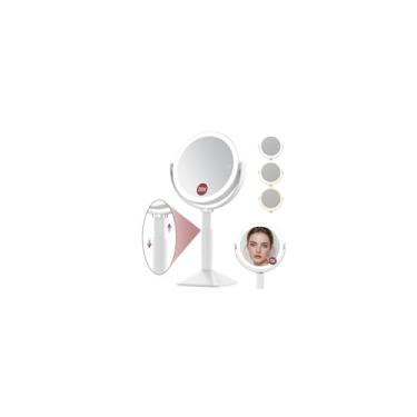 Imagem de Benbilry Espelho de aumento 20X com luz, espelho de maquiagem recarregável de 4000 mAh iluminado com ampliação, altura ajustável, 3 modos de cor, espelhos de 2 lados para mesa, banheiro, quarto