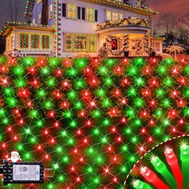 Imagem de Hezbjiti Luzes de rede de Natal ao ar livre 200 LED 2,9 pés x 1,5 m fio transparente com 8 modos, plugue conectável à prova d'água, função de memória de temporizador para decoração de janela de jardim