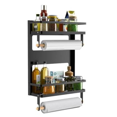 Imagem de Porta-temperos, organizador de especiarias, suporte magnético de 2 camadas, suporte para temperos, com 2 suportes de rolo de papel, organizador de temperos para geladeira Ace Organizer
