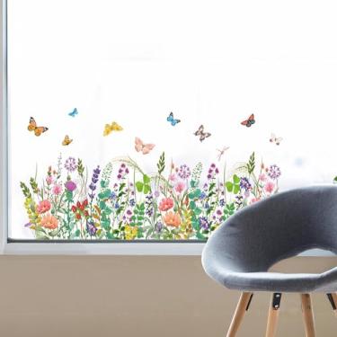 Imagem de Joeyan Adesivos de janela coloridos primavera verão flores silvestres, vintage borboletas selvagens adesivo de vidro decalque anticolisão dupla face adesivos de janela estática para casa cozinha