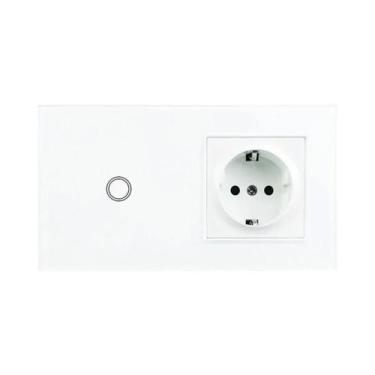 Imagem de Interruptor De Luz Touch Wallpad Branco E Preto Com Tomada EU 300W LED