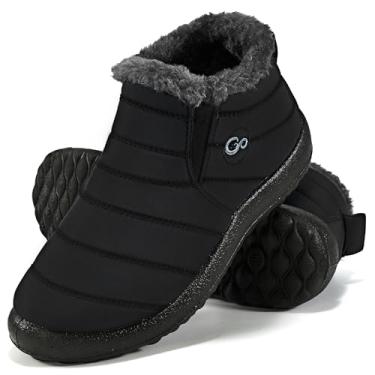 Imagem de Botas de neve para mulheres de inverno: botas de tornozelo forradas com pele quente, confortável, impermeável, sem cadarço, botas femininas leves, Preto, 35