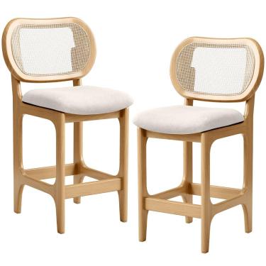 Imagem de Kit 2 Banquetas Baixa Bar Cozinha Sala de Jantar Betta L02 Mel Tela Linho Cru - Lyam Decor