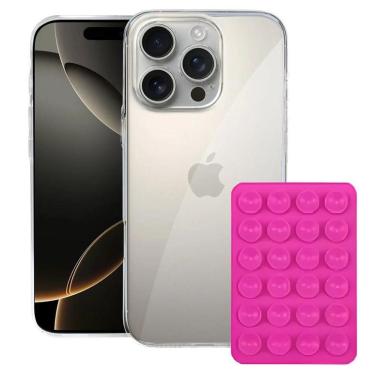 Imagem de Kit Capa Crystal Slim Para Iphone 16 Pro + Ventosa - Rosa