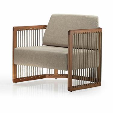 Imagem de Poltrona Com Braço Mava Algodão Marrom Madeira Cedro Corda Plana Poliéster Duna